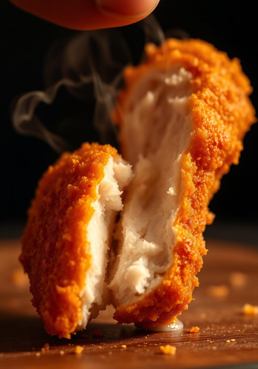 Tender broken in half showing juicy interior